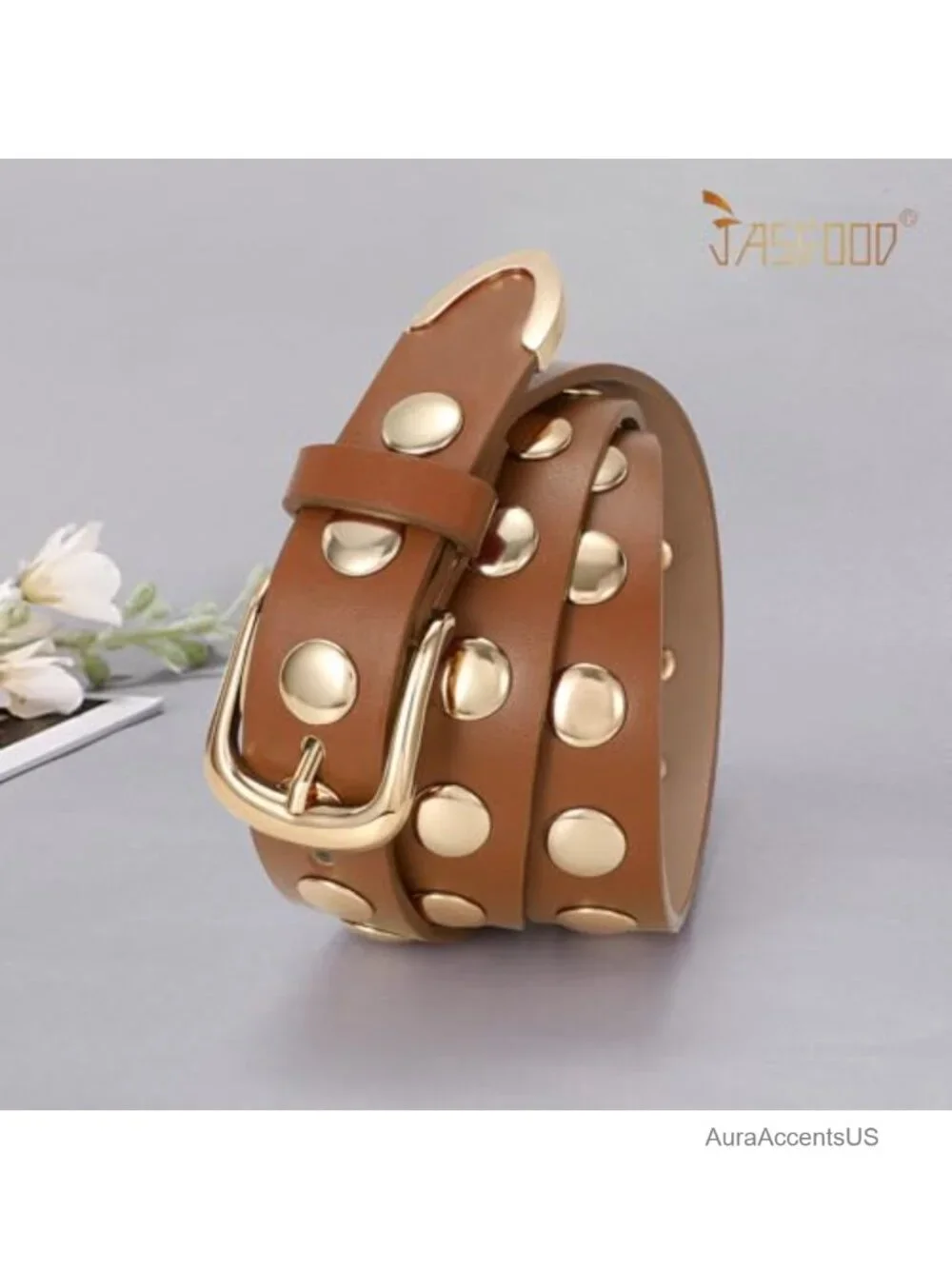Faux Leather Studded Punk Belt for Women - PU Leather Belts for Jeans, Pants,